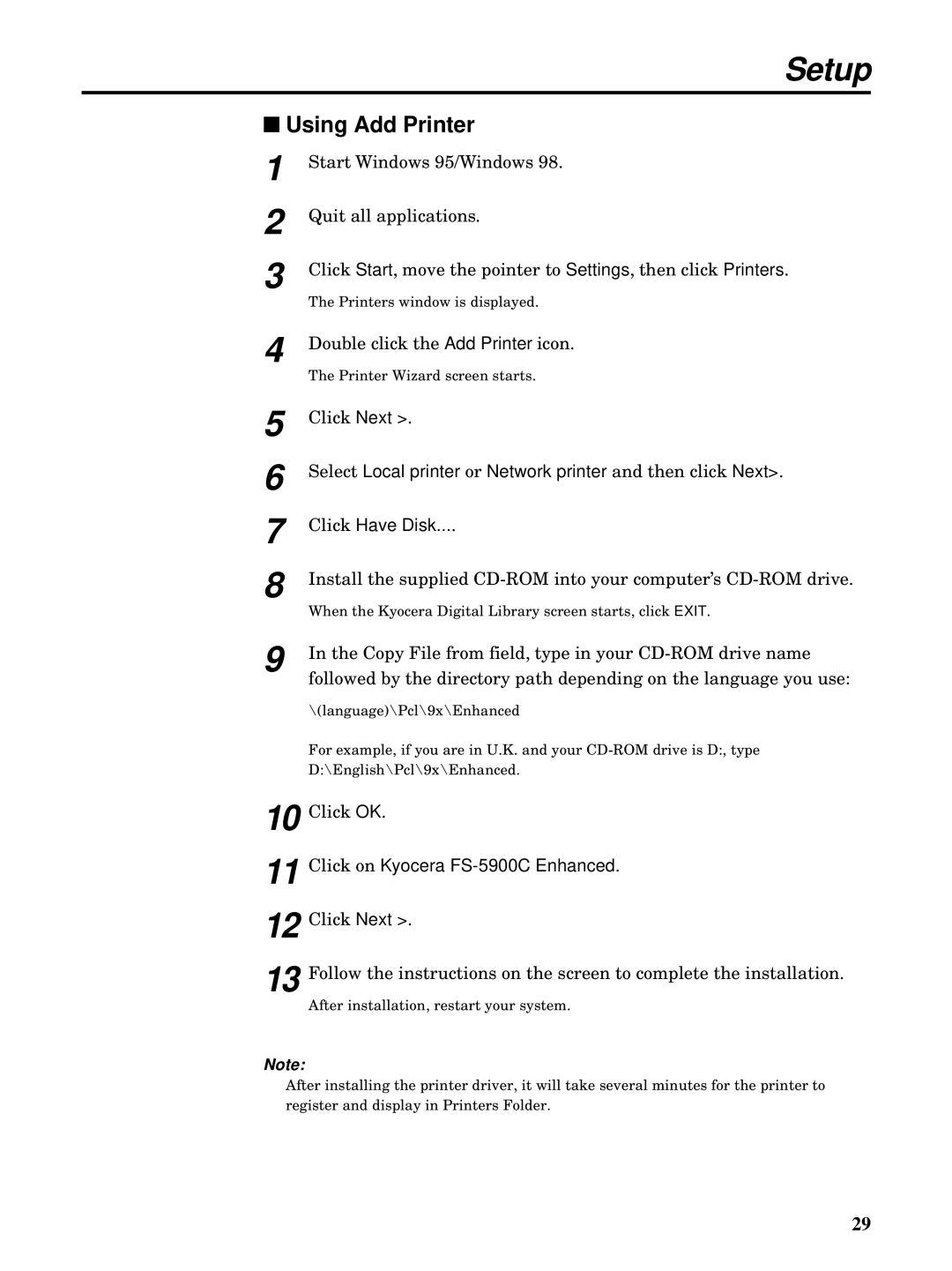 Kyocera FS-5900C manual Using Add Printer 