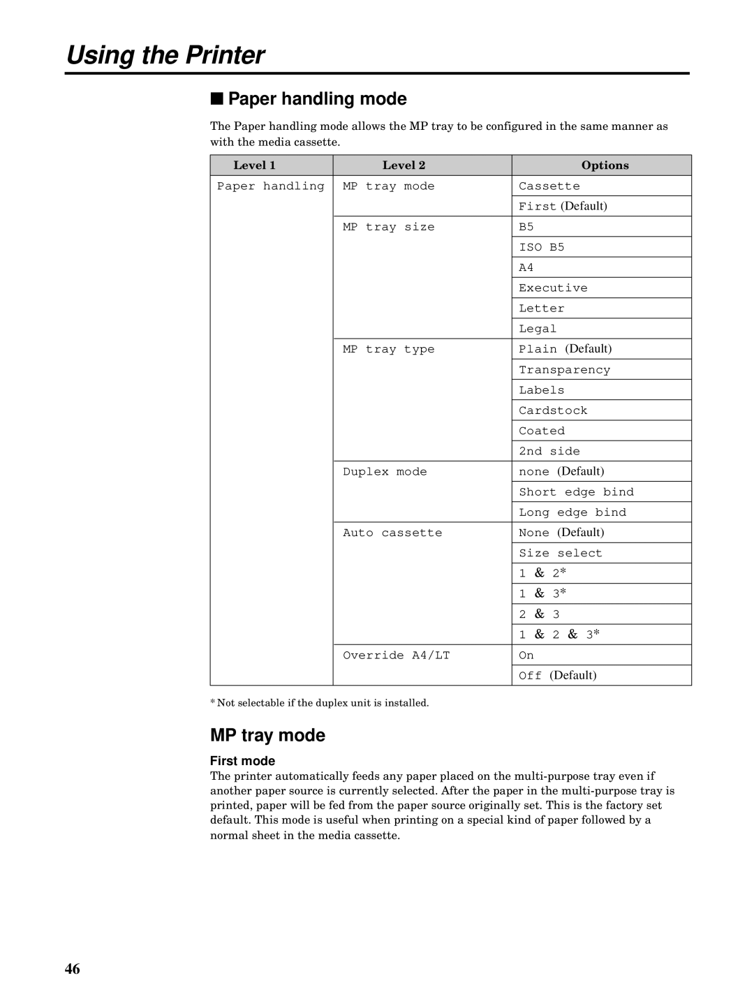 Kyocera FS-5900C manual Paper handling mode, MP tray mode, First mode 