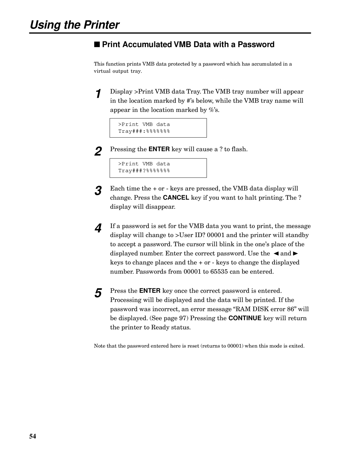 Kyocera FS-5900C manual Print Accumulated VMB Data with a Password 