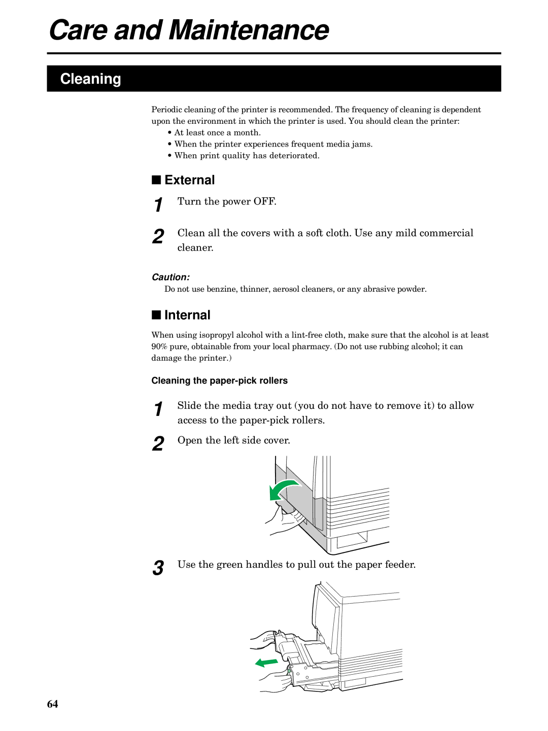 Kyocera FS-5900C manual External, Internal, Cleaning the paper-pick rollers 