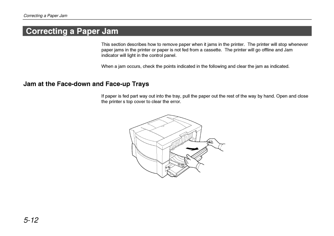 Kyocera FS-600 manual Correcting a Paper Jam, Jam at the Face-down and Face-up Trays 