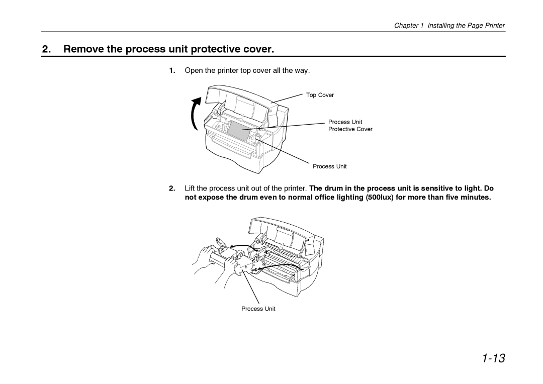 Kyocera FS-600 manual Remove the process unit protective cover 