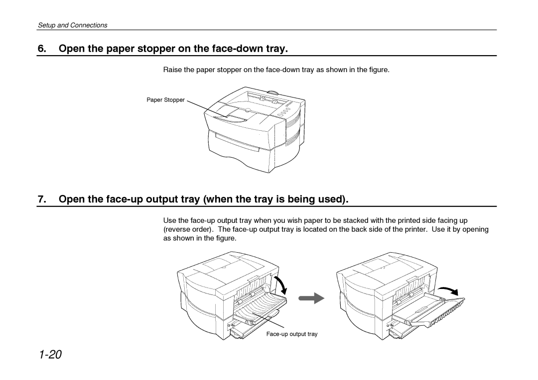 Kyocera FS-600 Open the paper stopper on the face-down tray, Open the face-up output tray when the tray is being used 