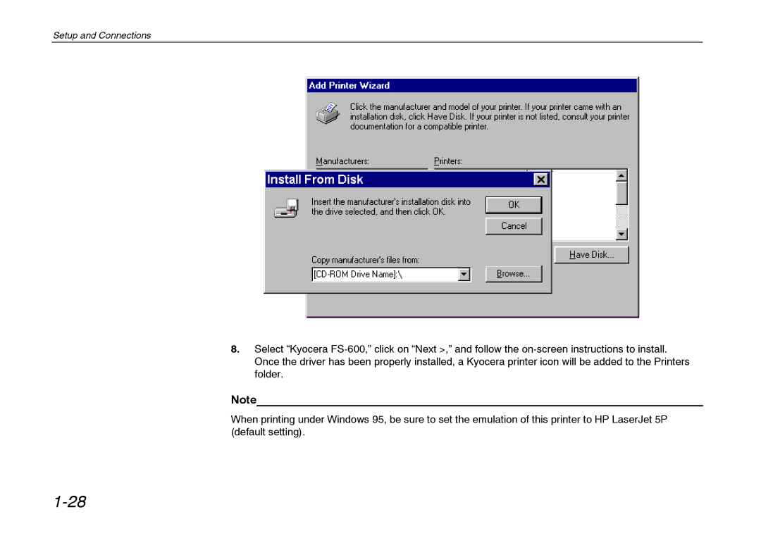 Kyocera FS-600 manual Setup and Connections 