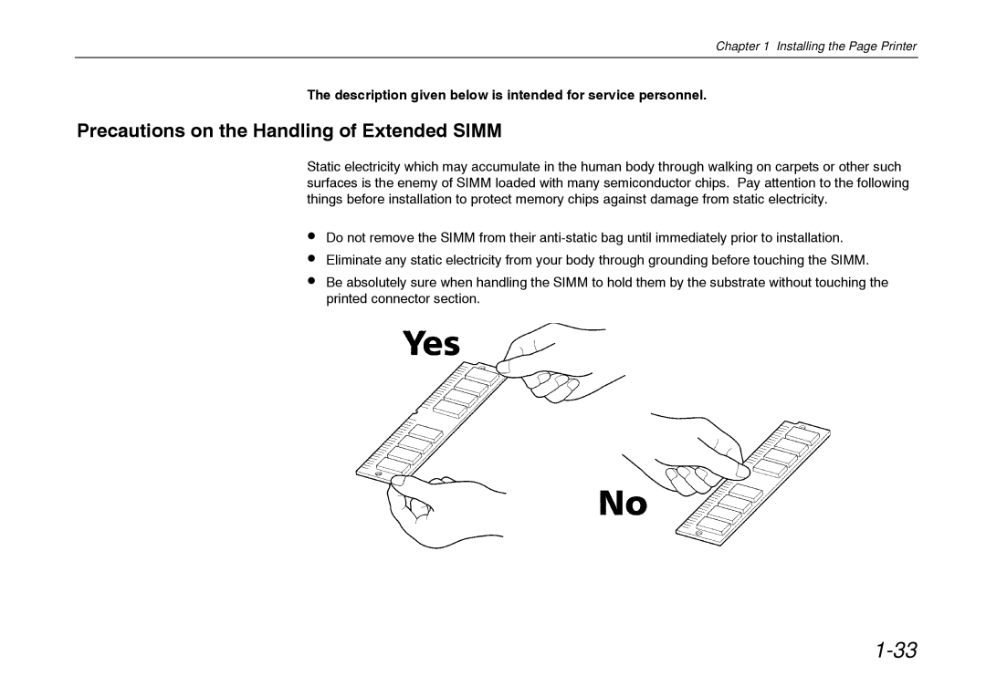 Kyocera FS-600 Precautions on the Handling of Extended Simm, Description given below is intended for service personnel 