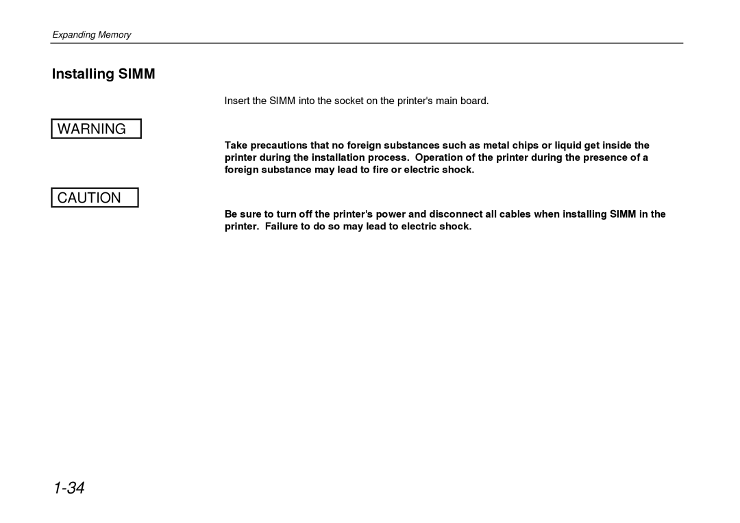 Kyocera FS-600 manual Installing Simm 