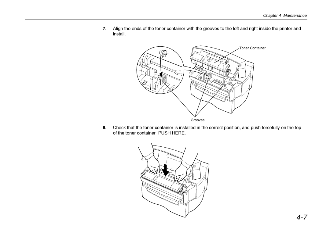 Kyocera FS-600 manual Toner Container Grooves 