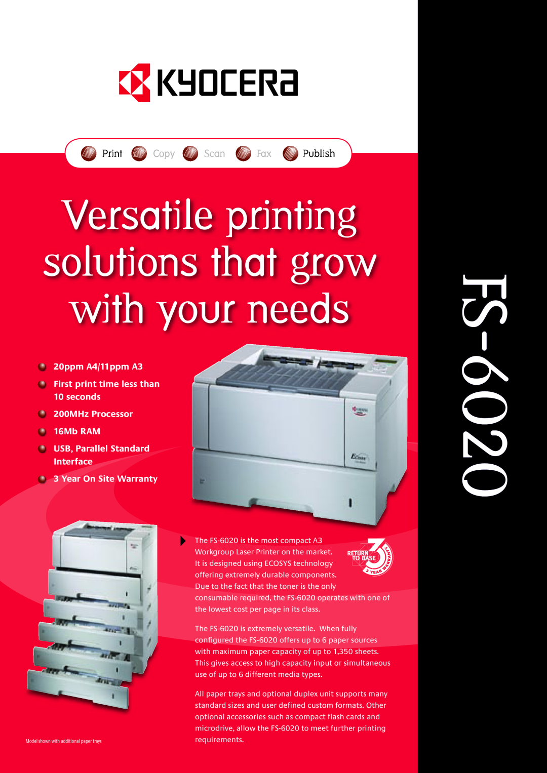 Kyocera fs-6020 warranty Versatile printing solutions that grow with your needs, Print Copy Scan Fax Publish 