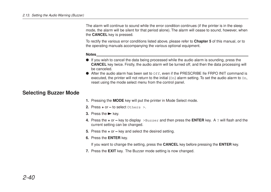 Kyocera FS-6700 manual Selecting Buzzer Mode 