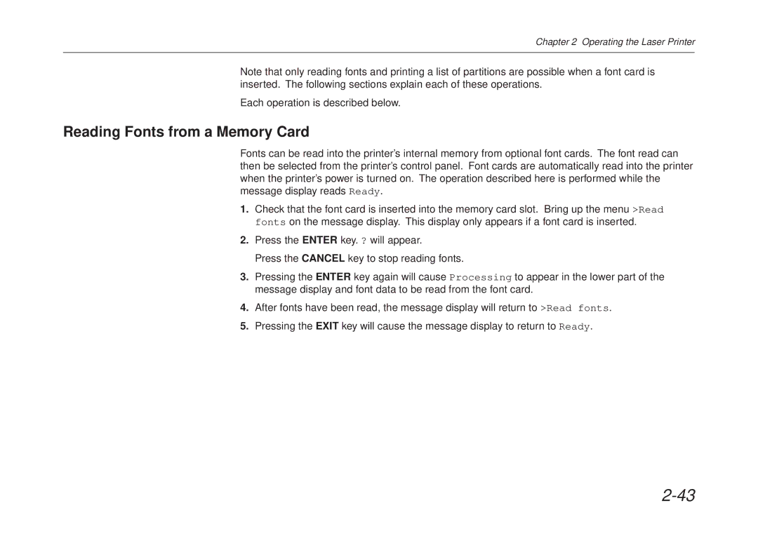 Kyocera FS-6700 manual Reading Fonts from a Memory Card 