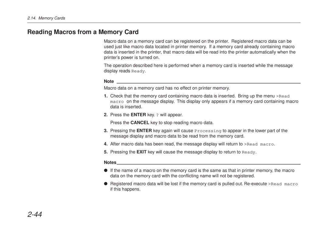 Kyocera FS-6700 manual Reading Macros from a Memory Card 