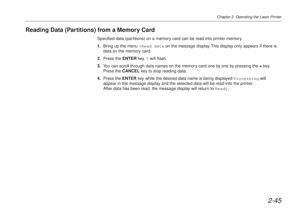 Kyocera FS-6700 manual Reading Data Partitions from a Memory Card 