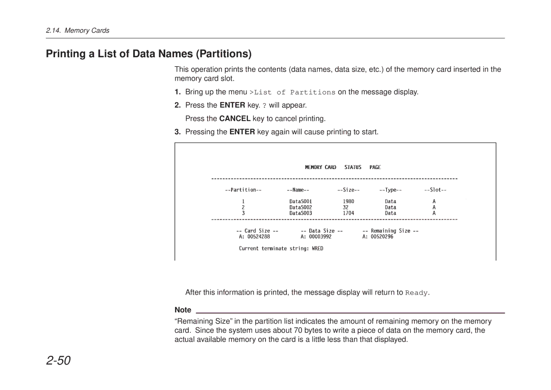 Kyocera FS-6700 manual Printing a List of Data Names Partitions 