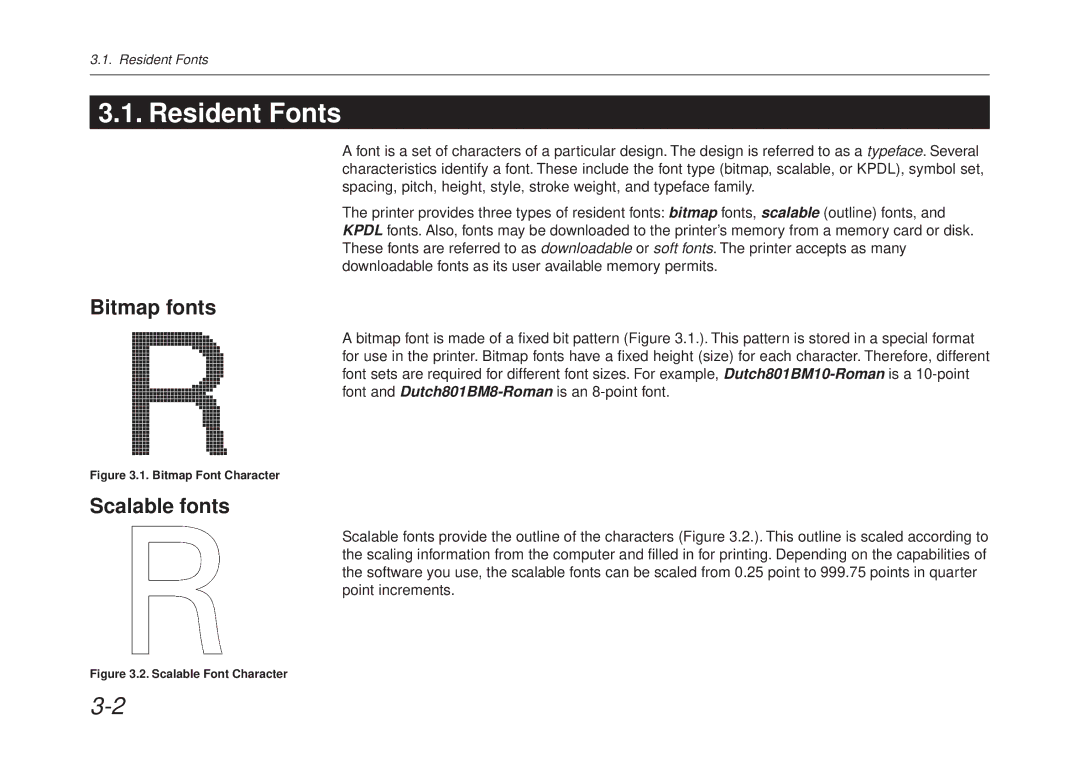 Kyocera FS-6700 manual Resident Fonts, Bitmap fonts, Scalable fonts 