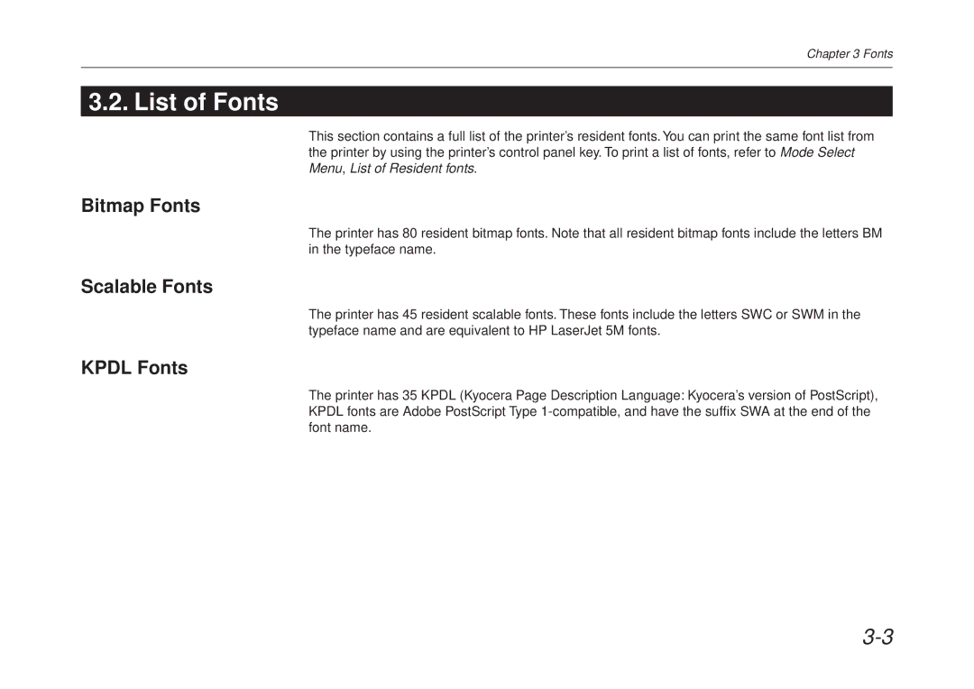 Kyocera FS-6700 manual List of Fonts, Kpdl Fonts 