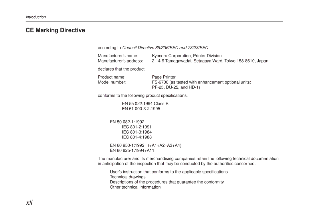 Kyocera FS-6700 manual CE Marking Directive, According to Council Directive 89/336/EEC and 73/23/EEC 