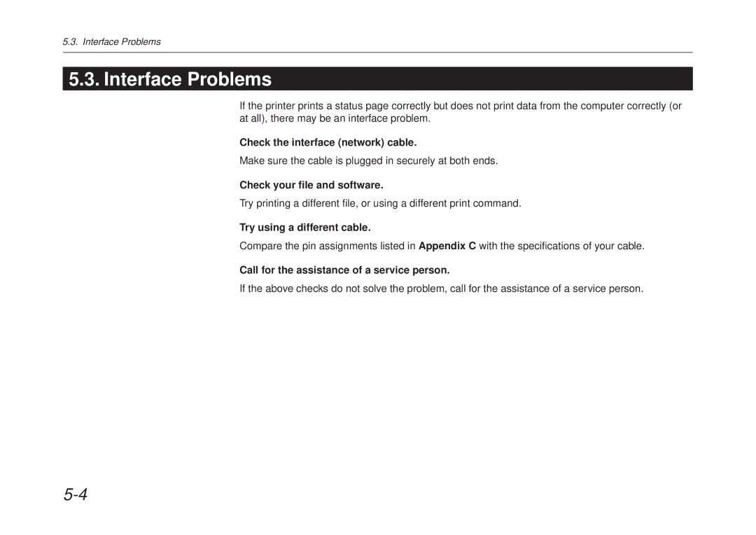 Kyocera FS-6700 manual Interface Problems, Check the interface network cable, Check your file and software 