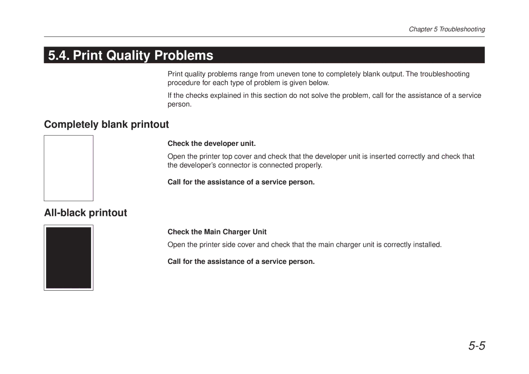 Kyocera FS-6700 manual Print Quality Problems, Completely blank printout, All-black printout, Check the developer unit 