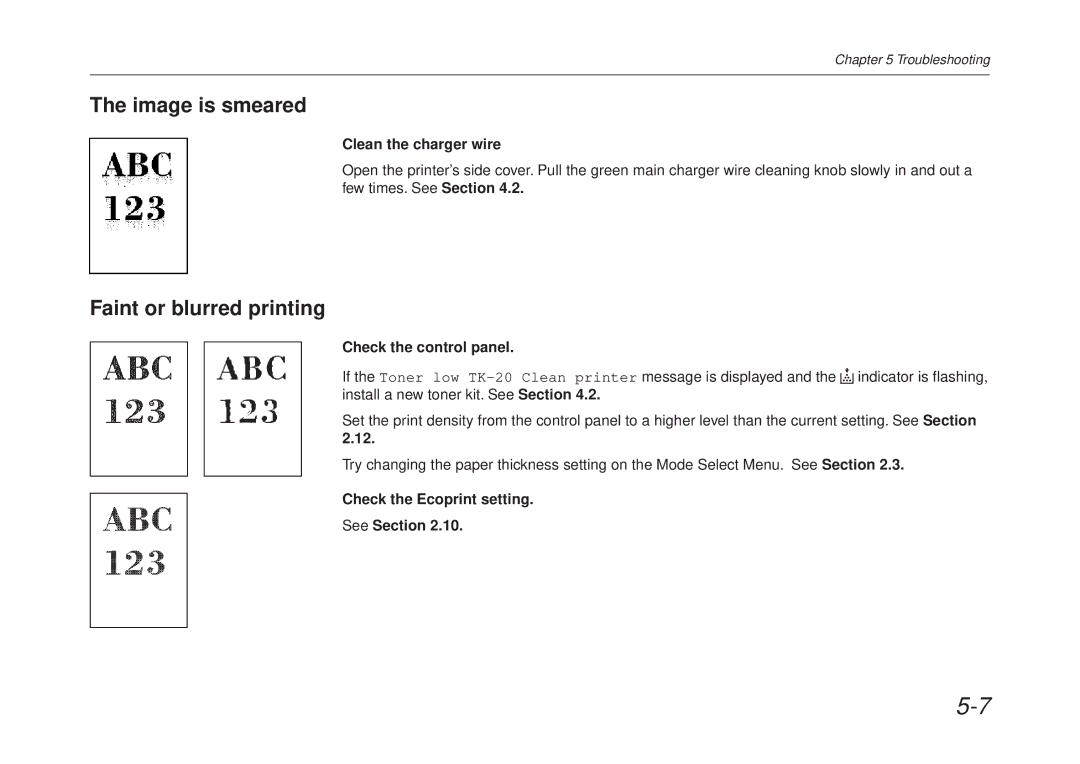 Kyocera FS-6700 manual Image is smeared, Faint or blurred printing, Check the Ecoprint setting See Section 