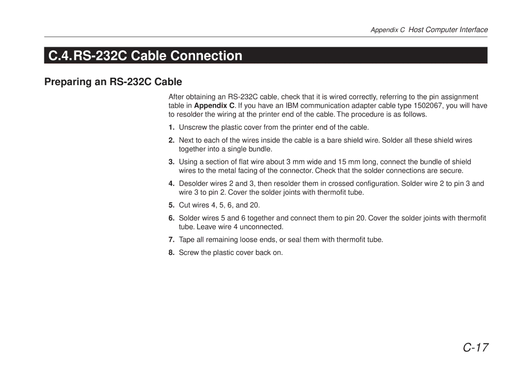 Kyocera FS-6700 manual RS-232C Cable Connection, Preparing an RS-232C Cable 