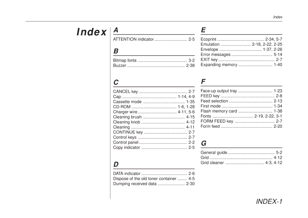 Kyocera FS-6700 manual Index 