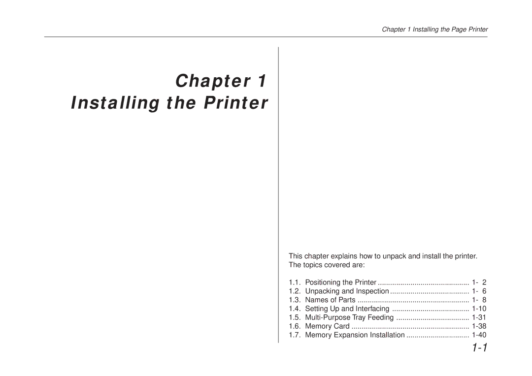 Kyocera FS-6700 manual Chapter Installing the Printer 