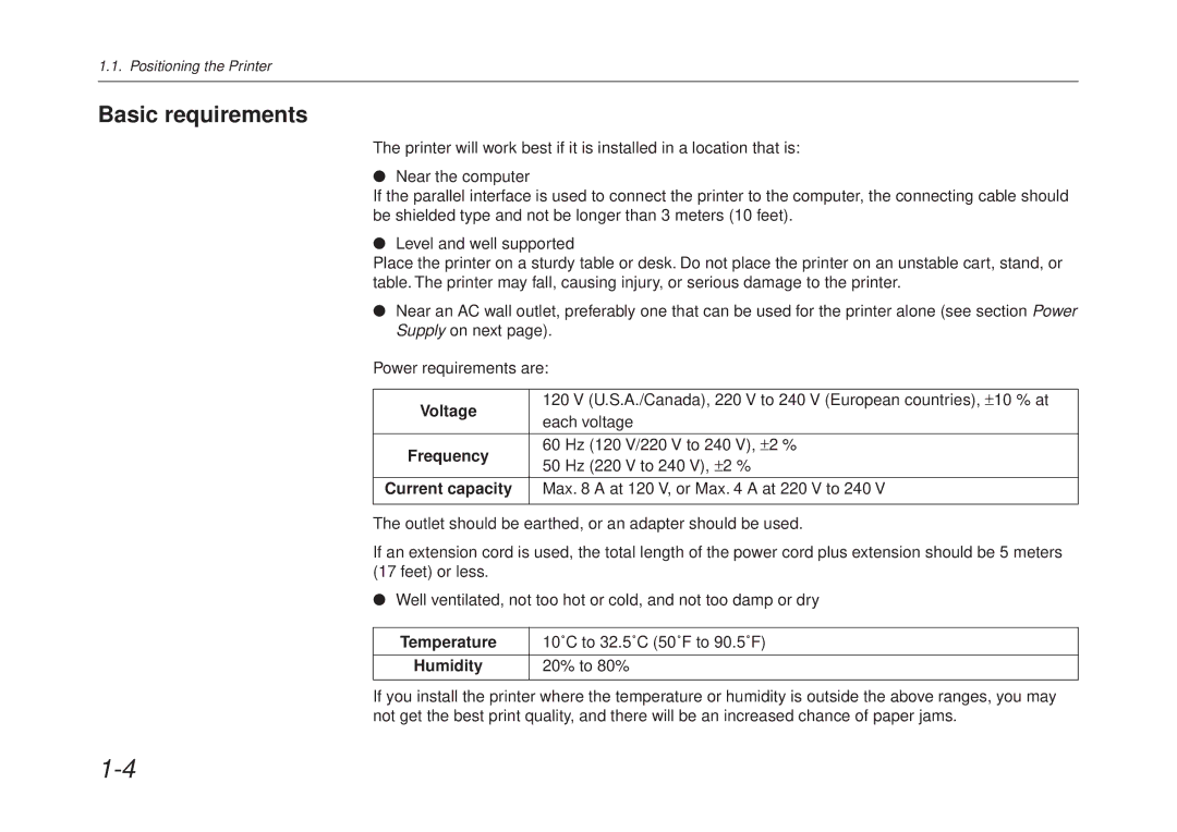 Kyocera FS-6700 manual Basic requirements, Frequency, Current capacity 