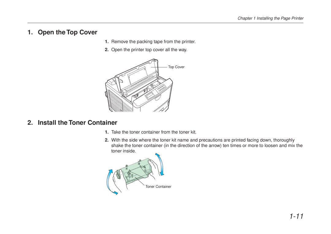 Kyocera FS-6700 manual Open the Top Cover, Install the Toner Container 