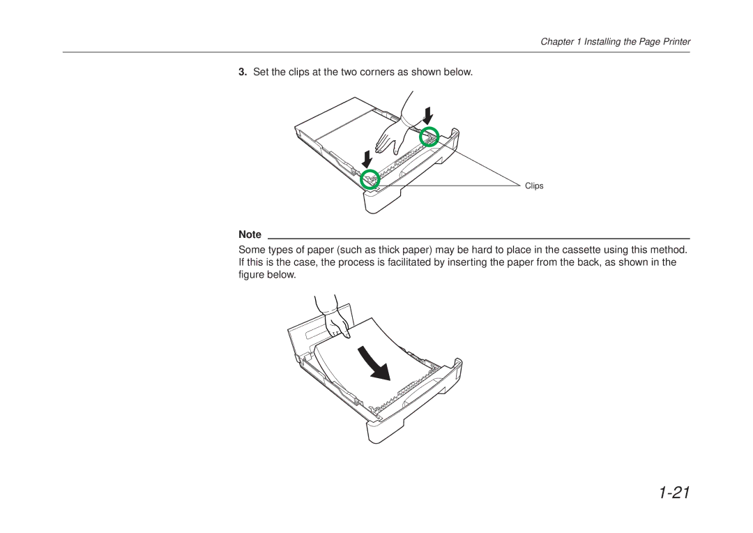 Kyocera FS-6700 manual Set the clips at the two corners as shown below 