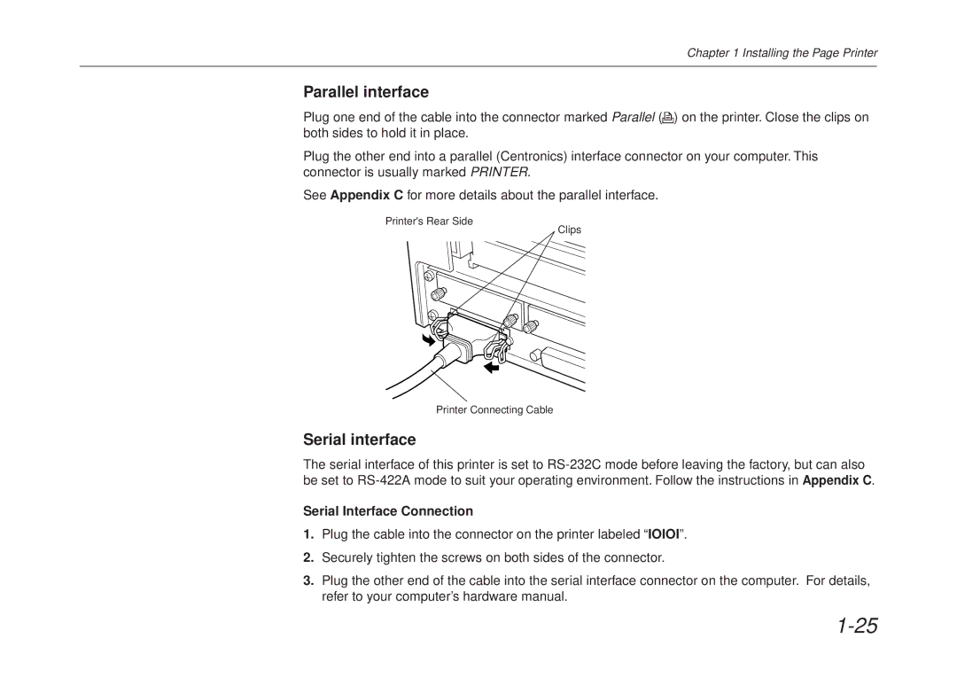 Kyocera FS-6700 manual Parallel interface, Serial interface, Serial Interface Connection 