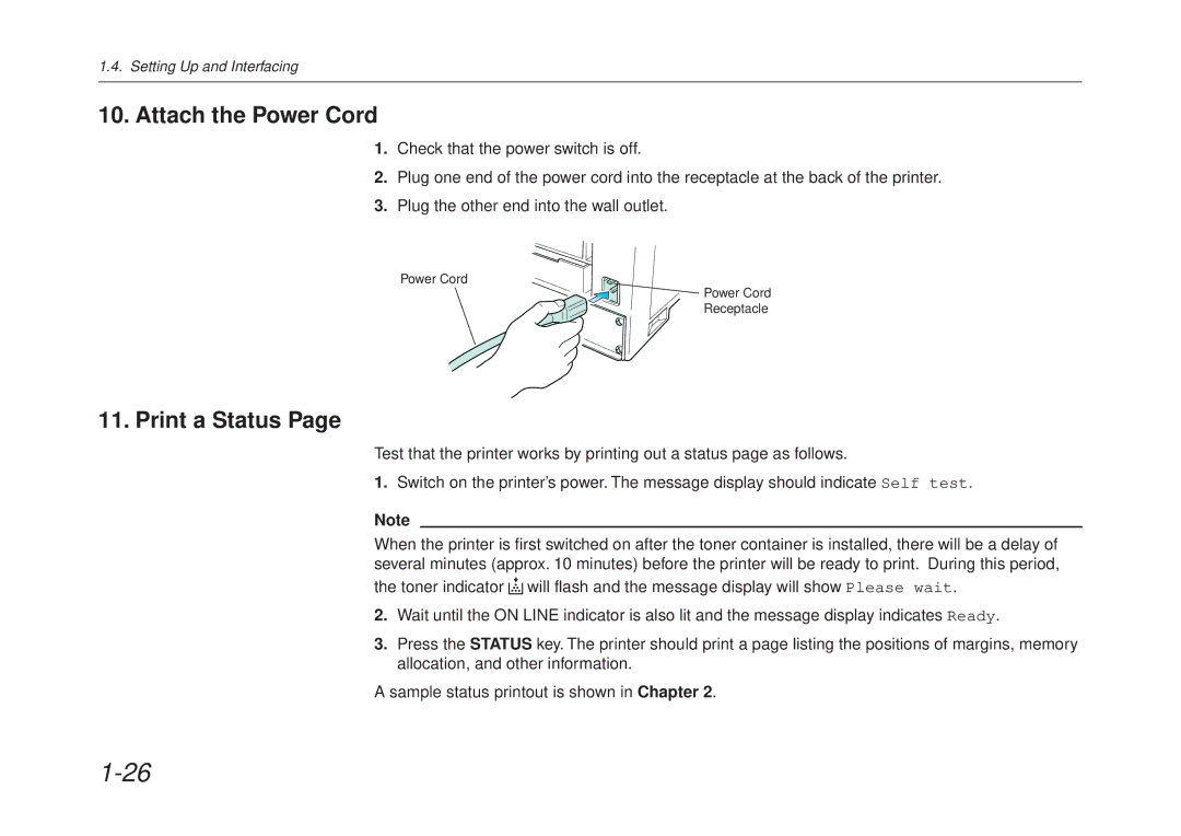 Kyocera FS-6700 manual Attach the Power Cord, Print a Status 