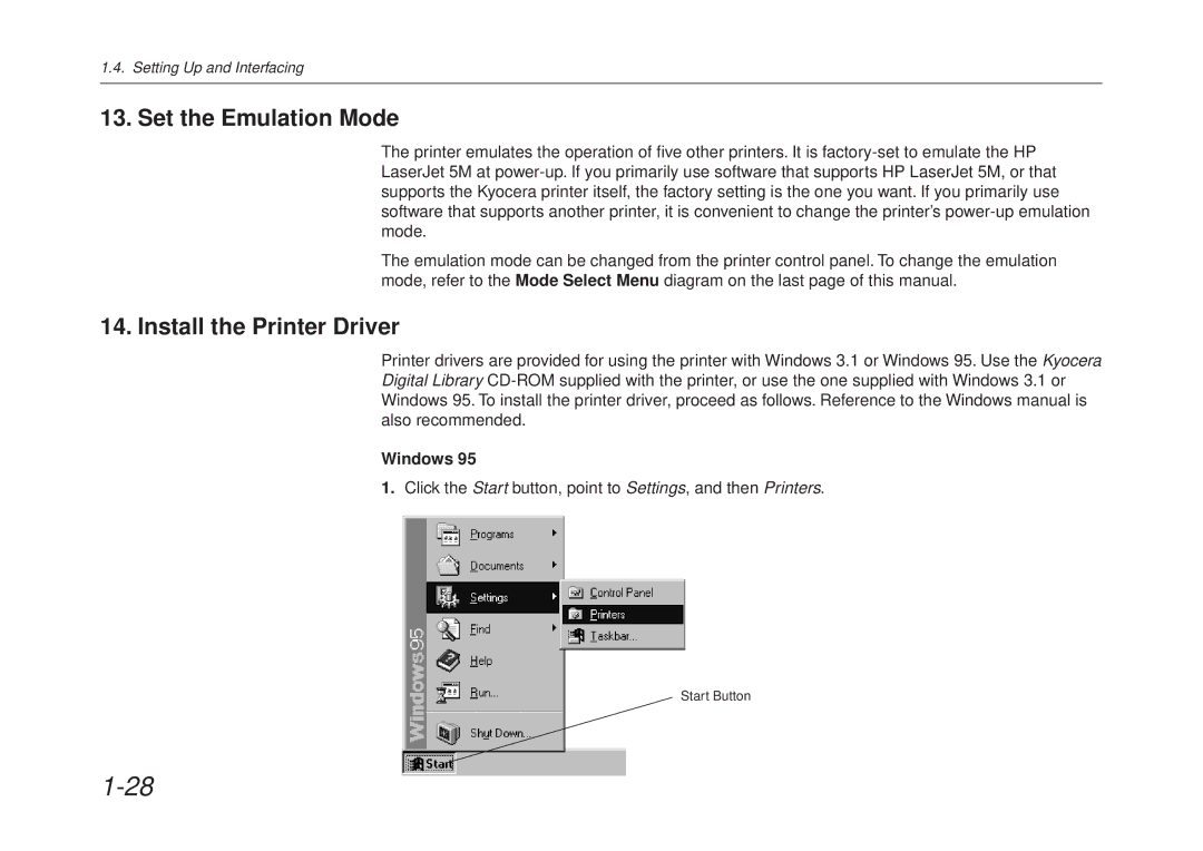 Kyocera FS-6700 manual Set the Emulation Mode, Install the Printer Driver, Windows 