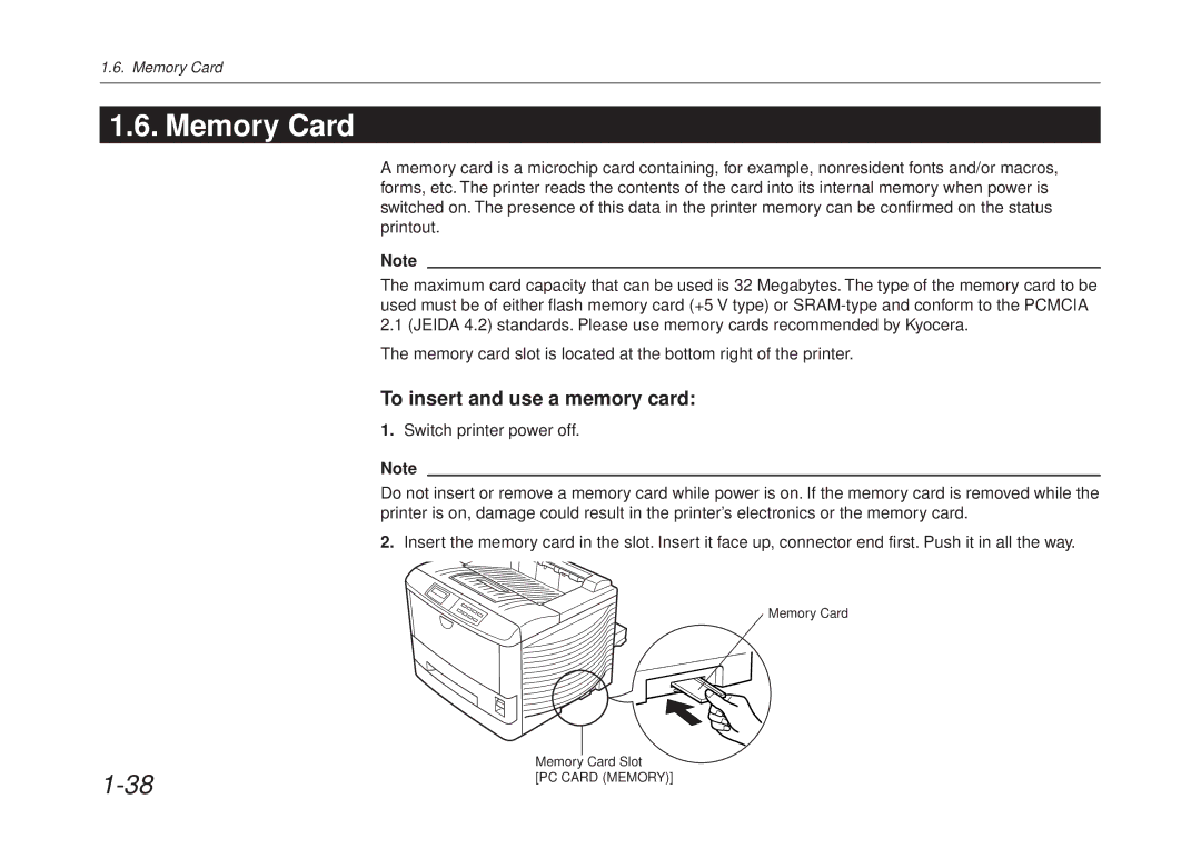 Kyocera FS-6700 manual Memory Card, To insert and use a memory card 