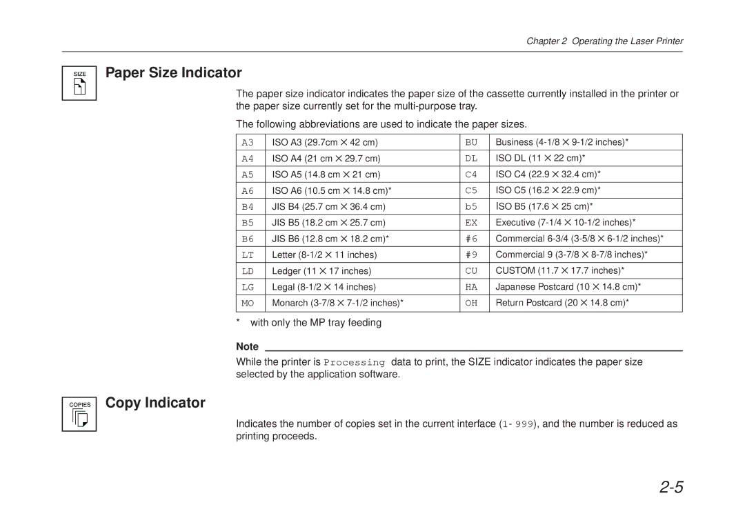 Kyocera FS-6700 manual Paper Size Indicator, Copy Indicator 