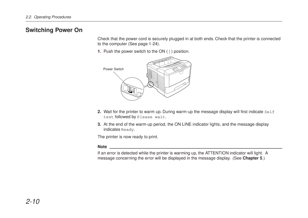 Kyocera FS-6700 manual Switching Power On 