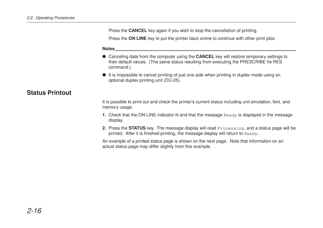 Kyocera FS-6700 manual Status Printout 