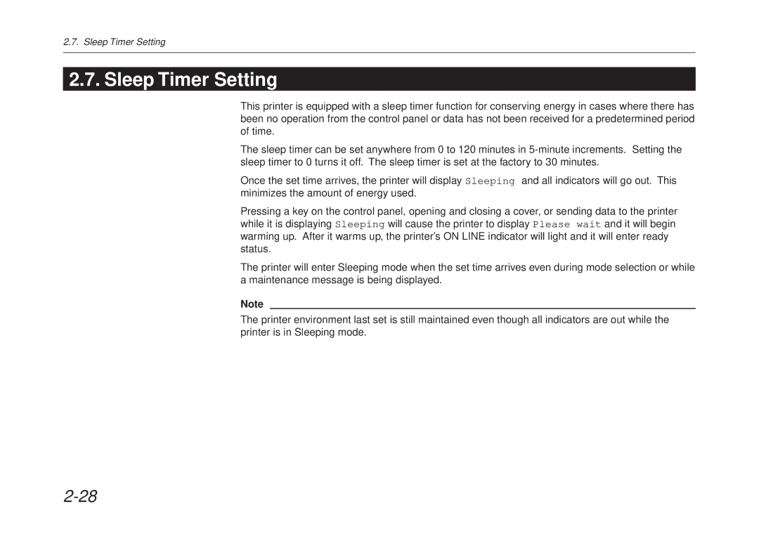 Kyocera FS-6700 manual Sleep Timer Setting 