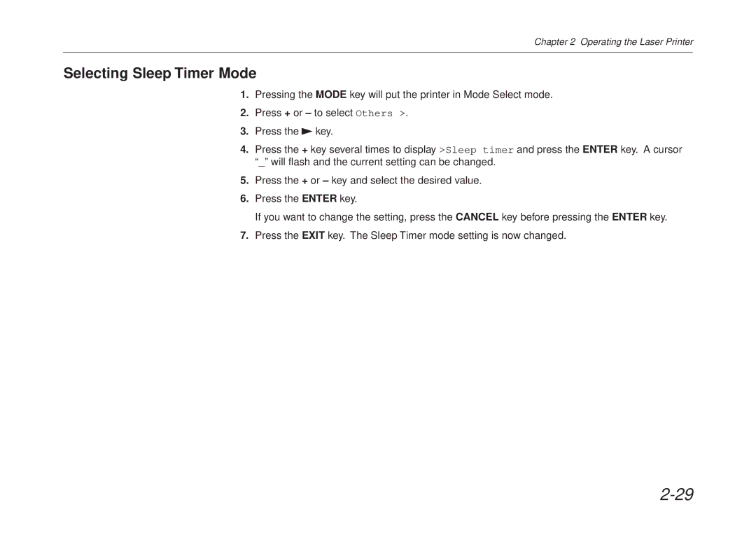 Kyocera FS-6700 manual Selecting Sleep Timer Mode 