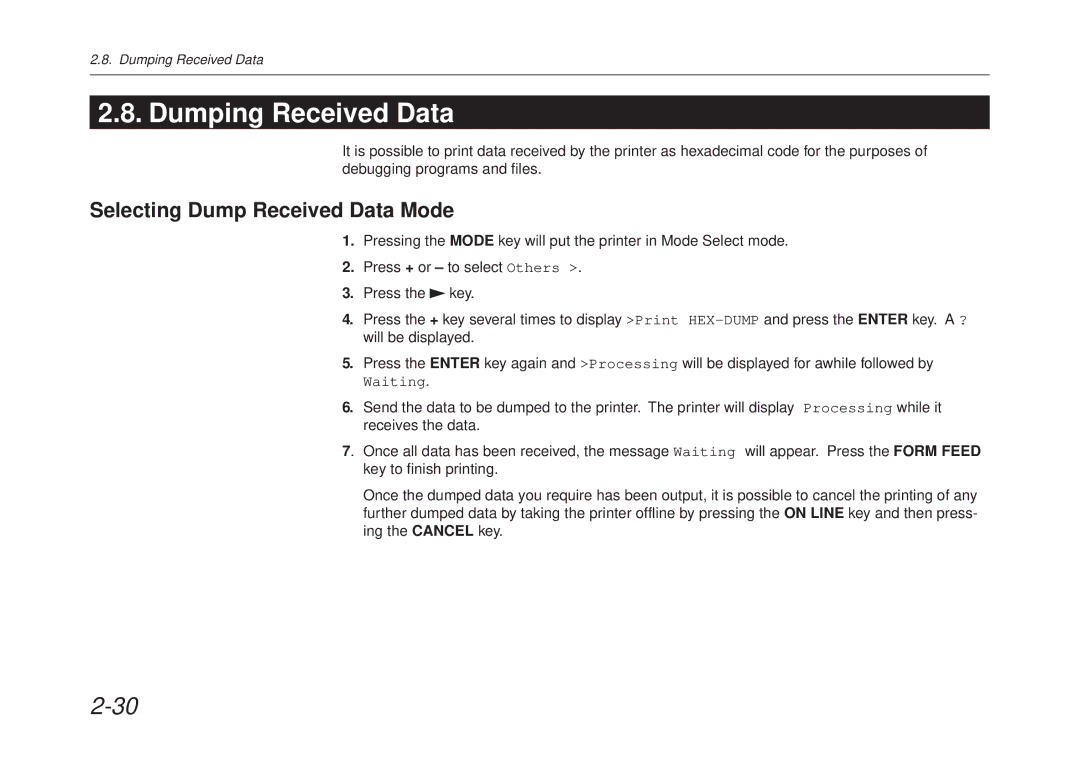 Kyocera FS-6700 manual Dumping Received Data, Selecting Dump Received Data Mode 