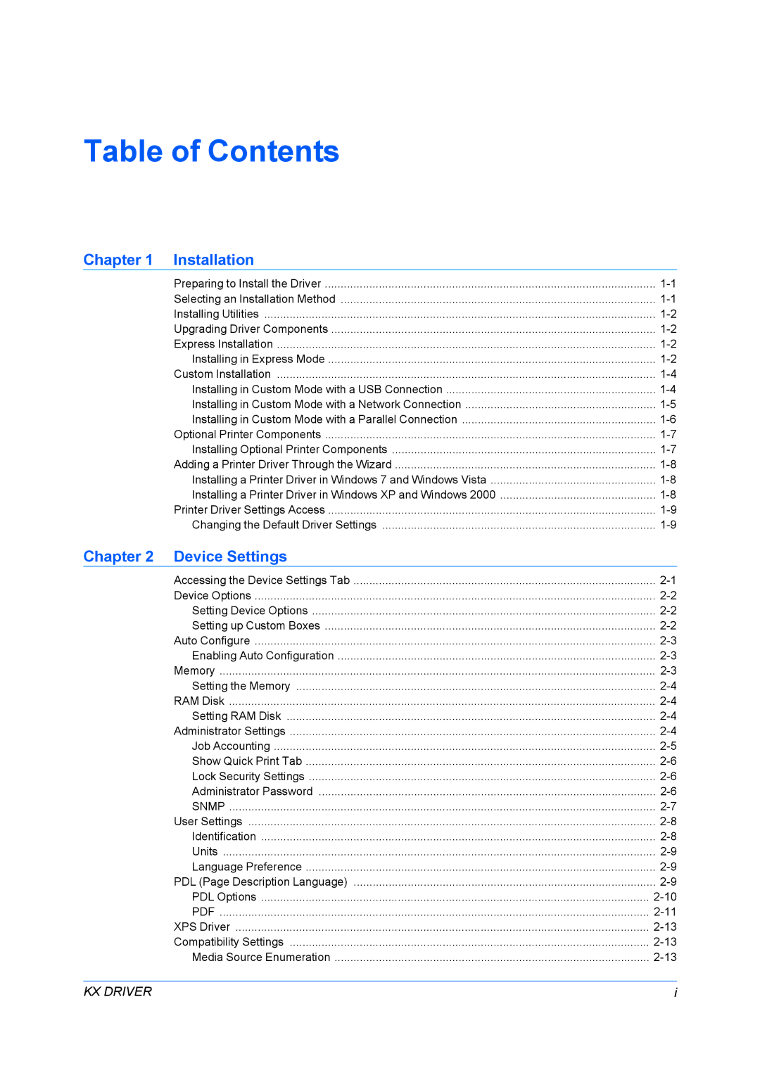 Kyocera FS-6970DN manual Table of Contents 