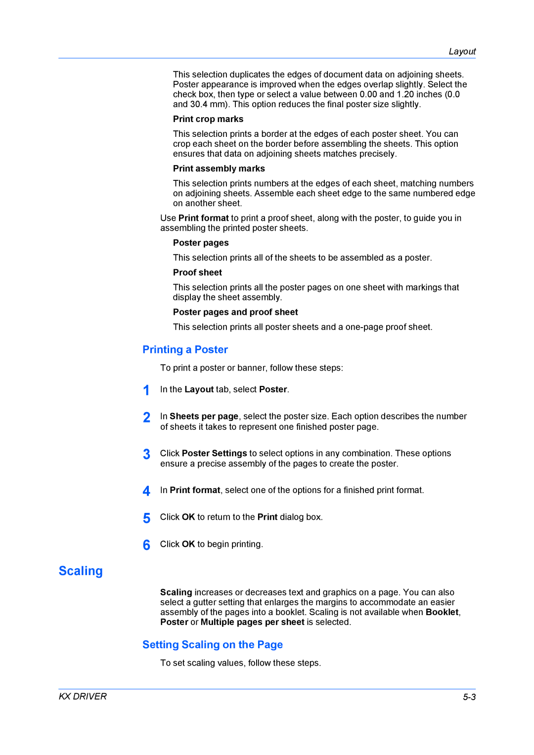 Kyocera FS-6970DN manual Printing a Poster, Setting Scaling on 