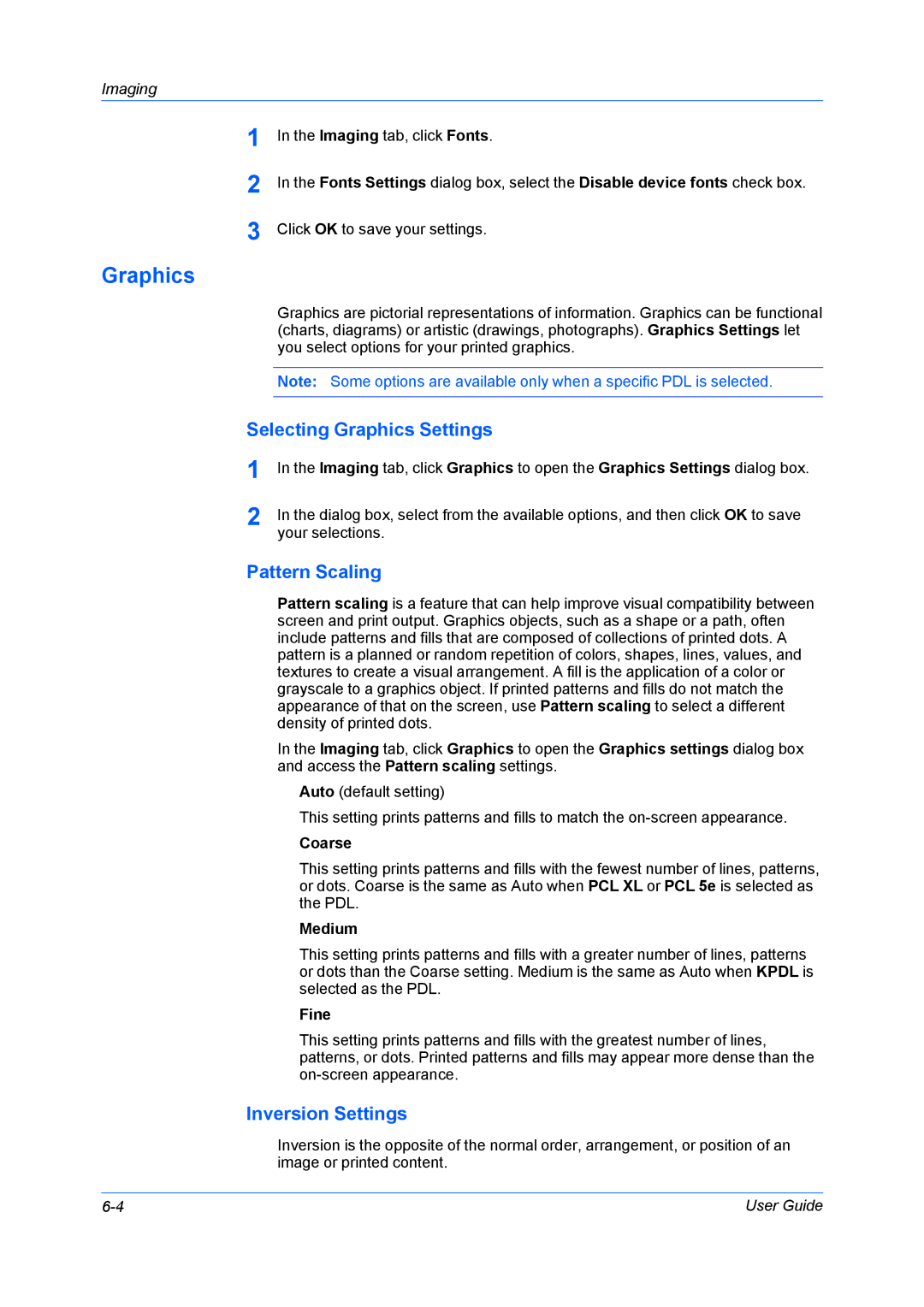 Kyocera FS-6970DN manual Selecting Graphics Settings, Pattern Scaling, Inversion Settings 