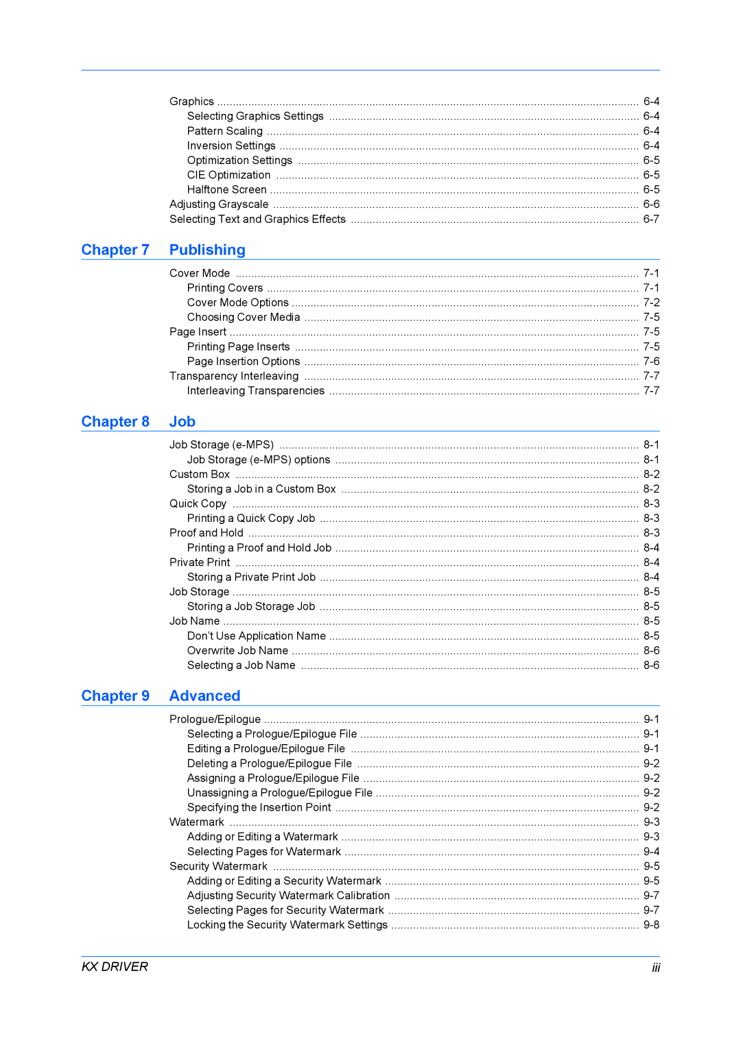 Kyocera FS-6970DN manual Chapter Publishing, Chapter Job, Chapter Advanced 