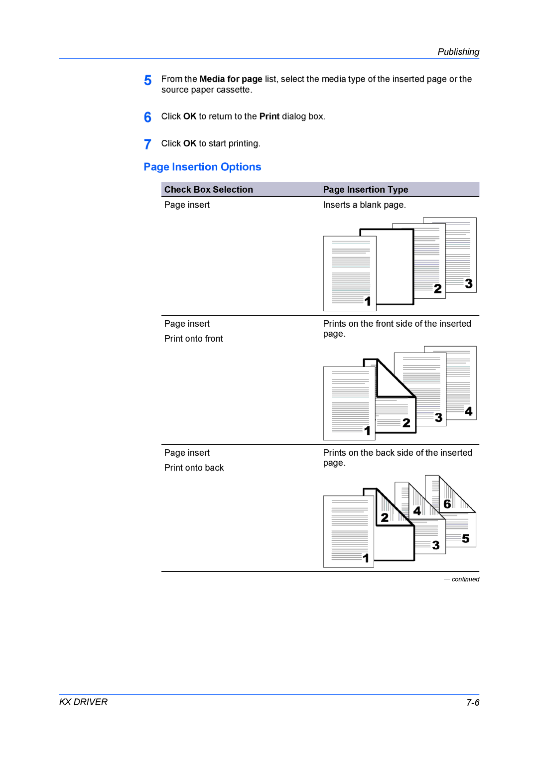 Kyocera FS-6970DN manual Insertion Options, Check Box Selection Insertion Type Inserts a blank 