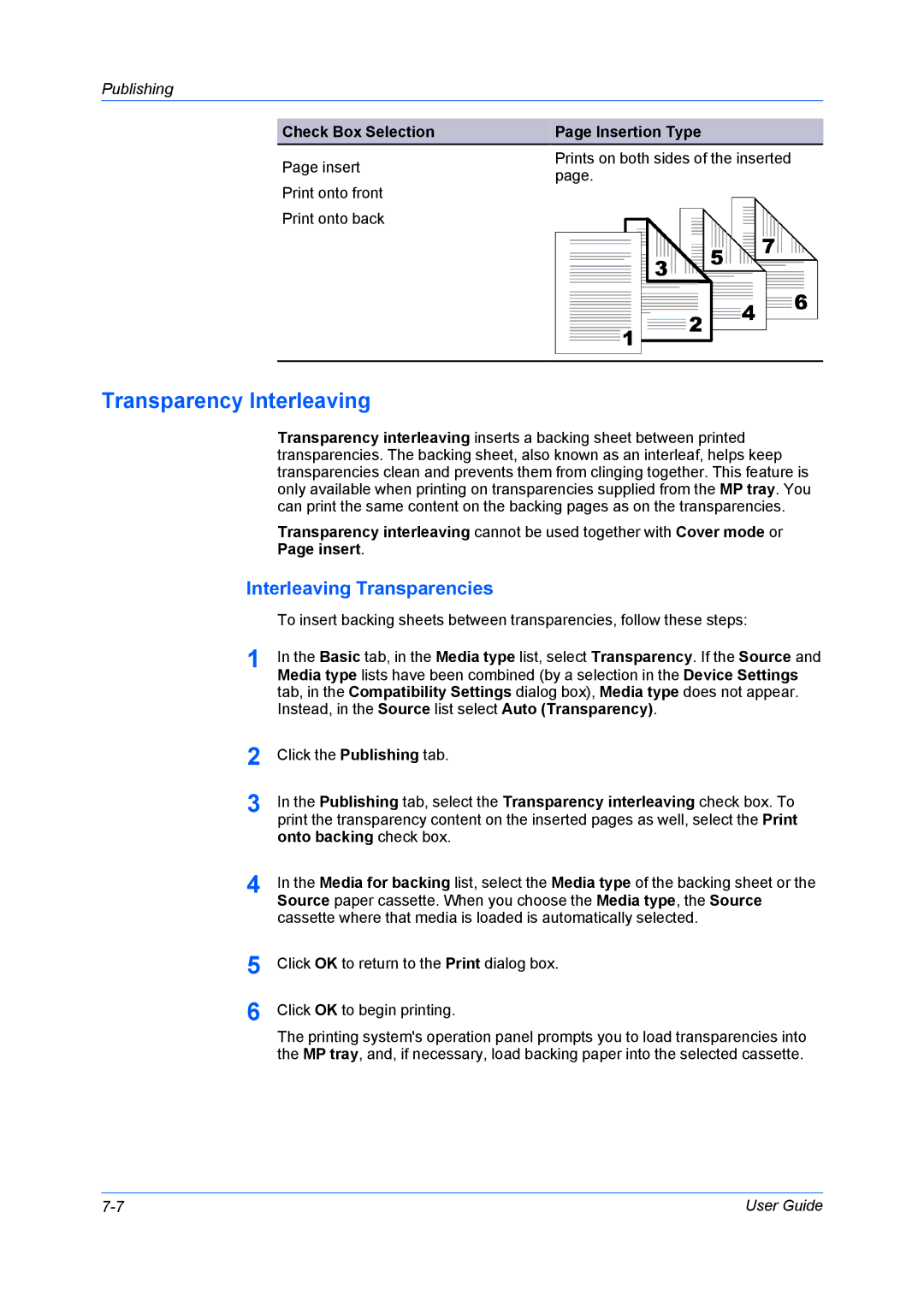 Kyocera FS-6970DN manual Transparency Interleaving, Interleaving Transparencies, Check Box Selection Insertion Type 