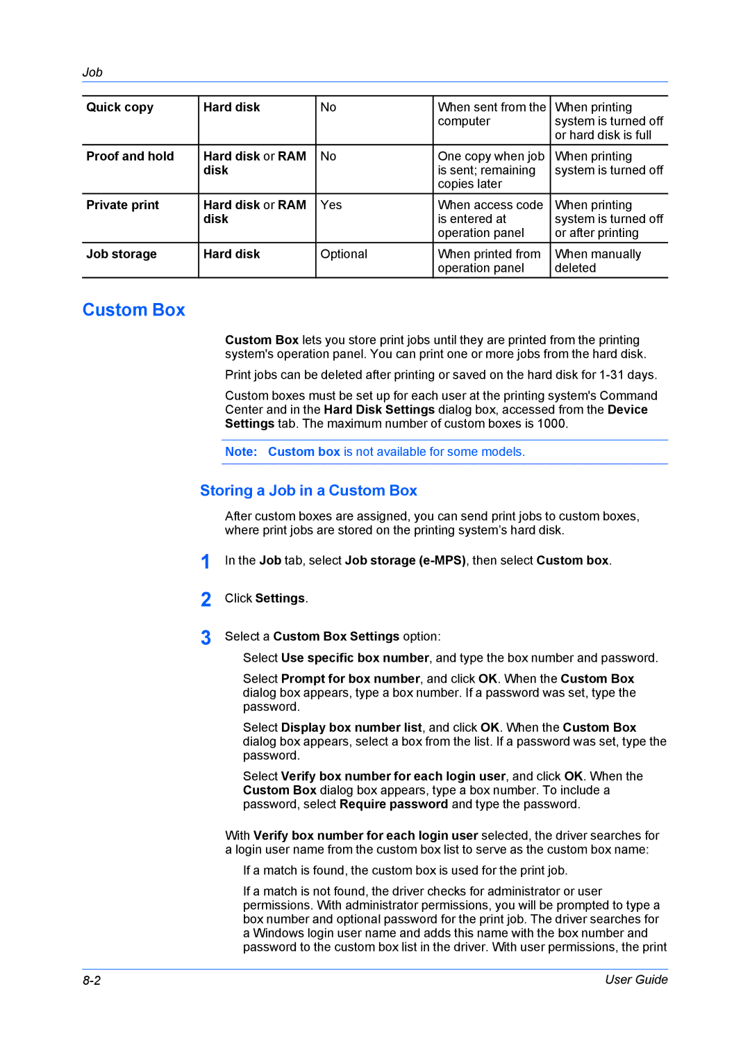 Kyocera FS-6970DN manual Storing a Job in a Custom Box 