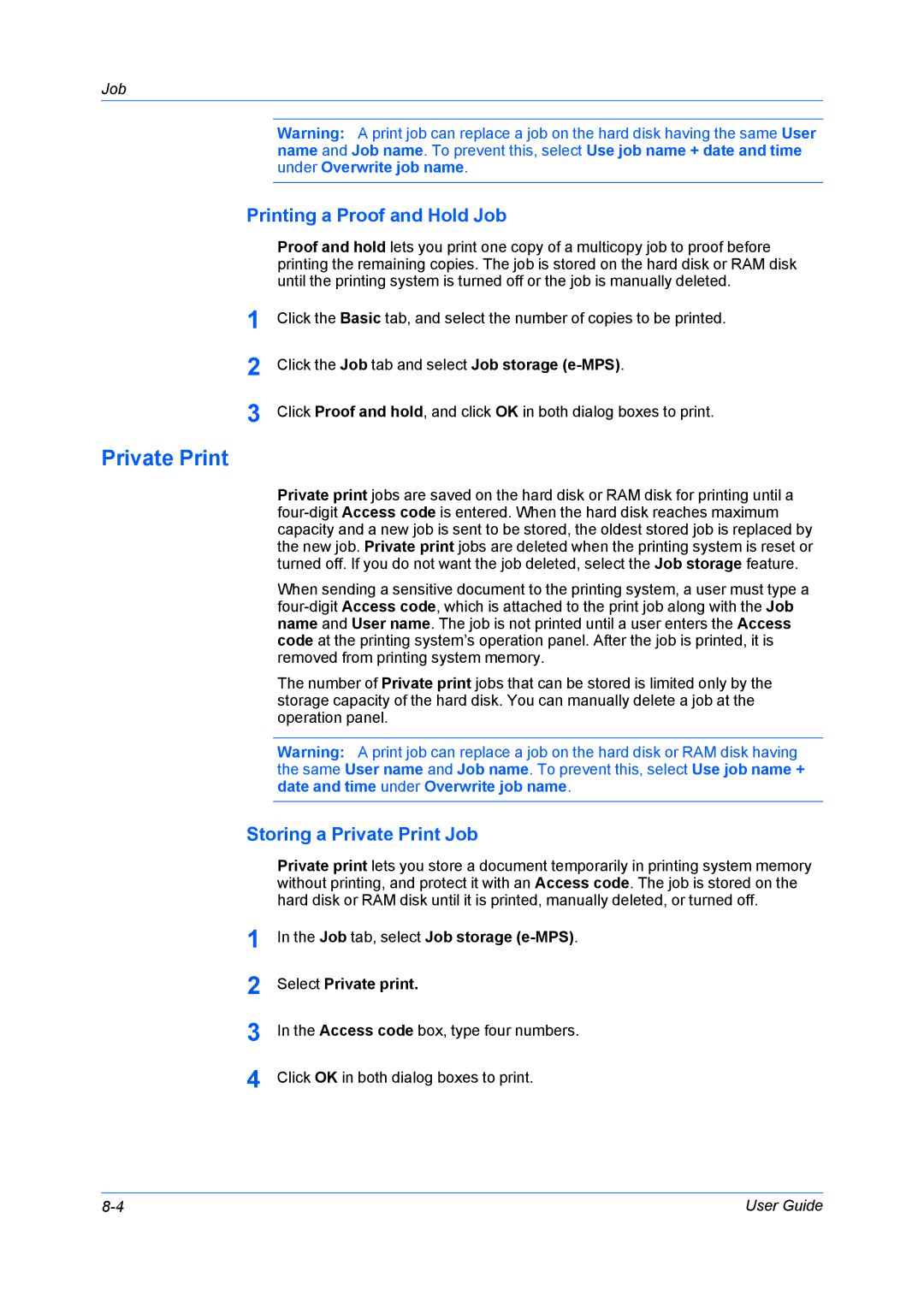 Kyocera FS-6970DN manual Printing a Proof and Hold Job, Storing a Private Print Job 