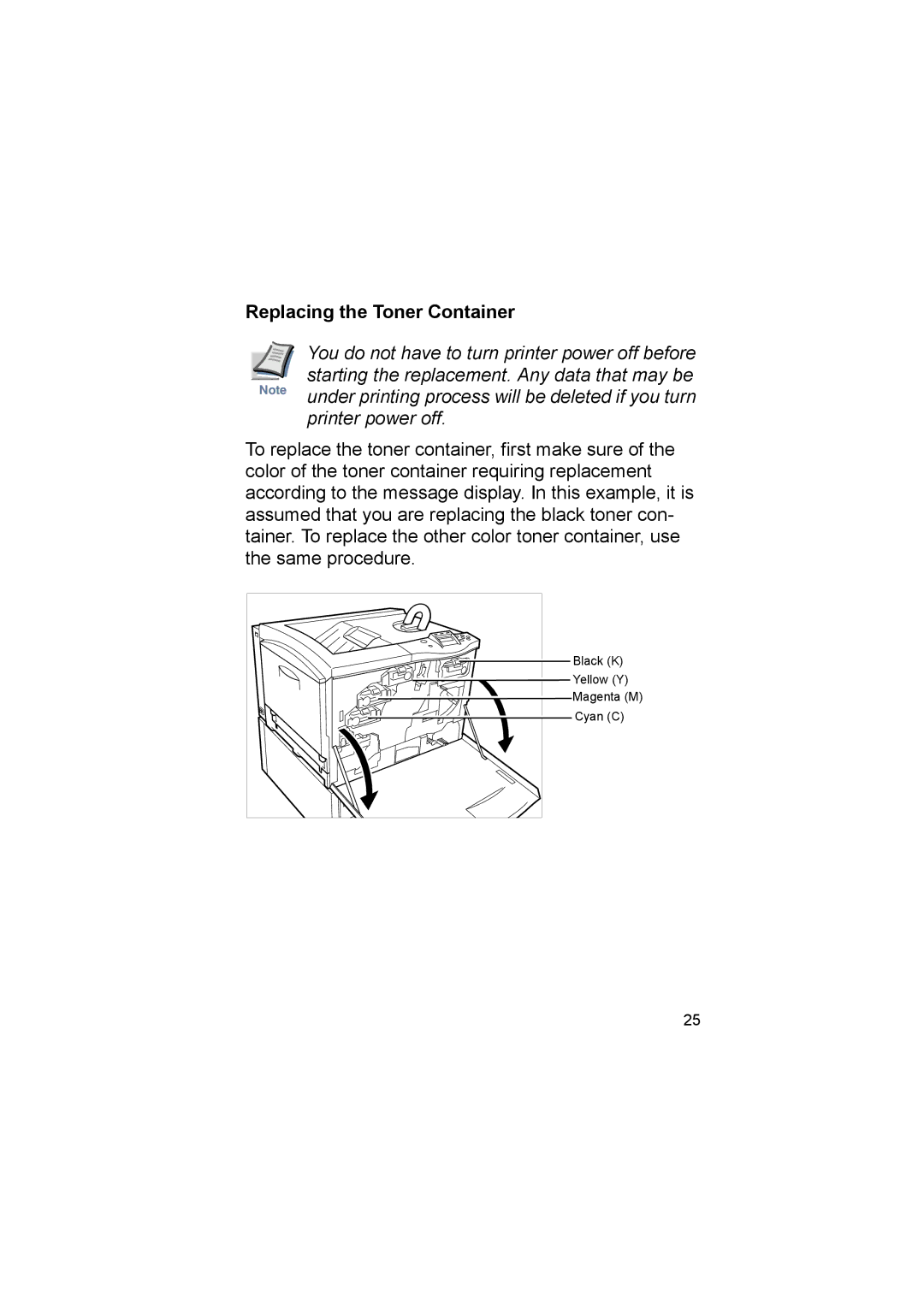 Kyocera FS-8000CD, FS-8000CN manual Replacing the Toner Container, Printer power off 