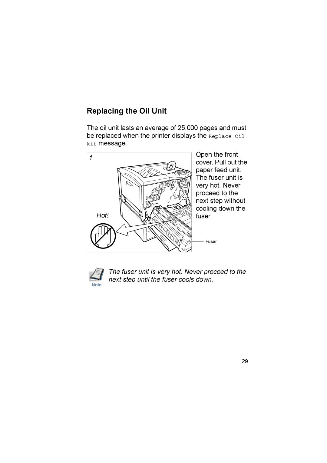 Kyocera FS-8000CD, FS-8000CN manual Replacing the Oil Unit, Hot 