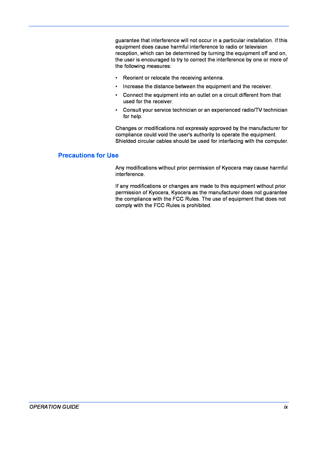 Kyocera FS-9130DN, FS-9530DN manual Precautions for Use, Operation Guide 
